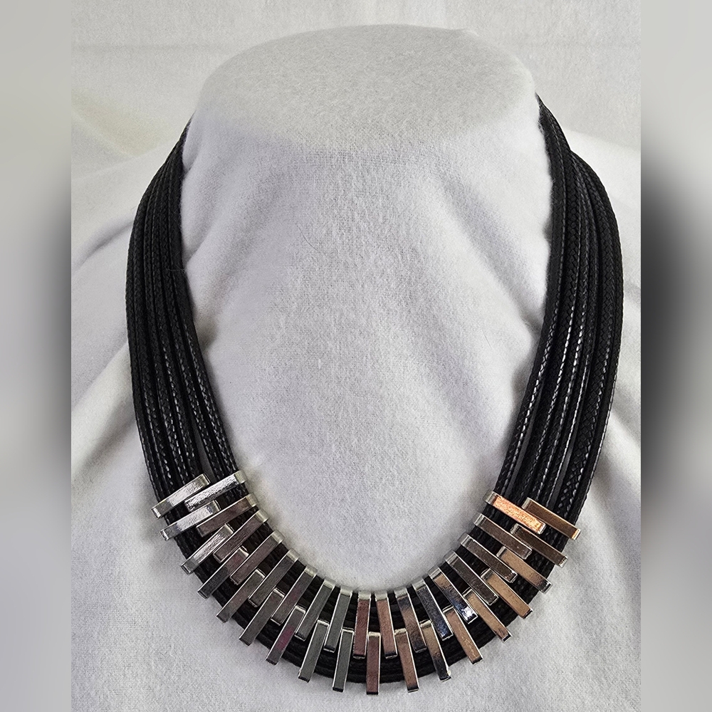 Black Whimsygoth Cord With Adjustable Silver Pieces Necklace With 2" Extender - Picture 3 of 12